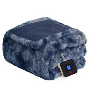 lot 40514 image: Westinghouse Electric Blanket Twin, Faux Fur Heated Blanket with 10 Heating Levels & 1-12 Hours Auto Off, Soft Cozy Sherpa Heated Blanket Washable Blanket (62 x 84 Twin Size, Indigo)