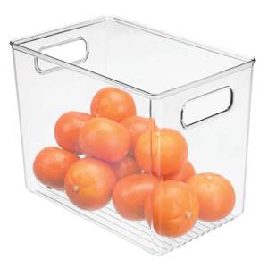 lot 40519 image: mDesign Plastic Deep Kitchen and Pantry Organizer Storage Bin with Handles for Cabinet, Fridge, Freezer - Food Storage Containers for Snacks, Yogurt Pouches or Fruit, Ligne Collection, 2 Pack, Clear