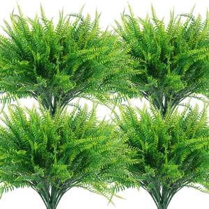lot 40522 image: Hananona 24 Pcs Artificial Boston Fern Outdoors, UV Resistant Faux Artificial Plants Shrubs Outdoor Plastic Plants Bulk for Hanging Planter Porch Window Home Decor (24, Green)