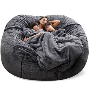 lot 40524 image: Giant, Soft Fluffy Fur Bean Bag Chair Cover for Adults (Cover ONLY, NO Filler) 7ft Black Big Bean Bag Bed Oversized Lazy Bean Bag Couch