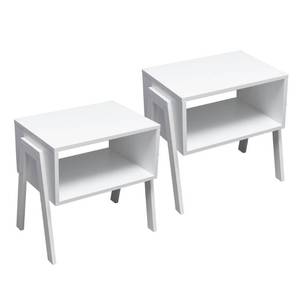 lot 40528 image: Forevich End Tables Stackable Side Table Bedroom Bamboo Nightstands Set of 2 for Living Room Beside Table White