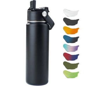 lot 40531 image: Kerilyn 24oz Stainless Steel Insulated Water Bottle, Double Wall Vacuum, Leak Proof with Silicone Straw, Wide Mouth, BPA Free, Copper Lined, Keep Cold 24h Hot 12h, Black