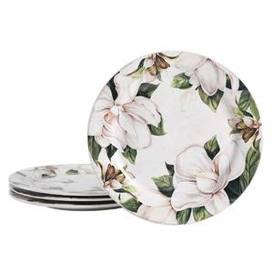 lot 40538 image: Bico Magnolia Floral 11 inch Dinner Plates, Set of 4, for Pasta, Salad, Maincourse, Microwave & Dishwasher Safe