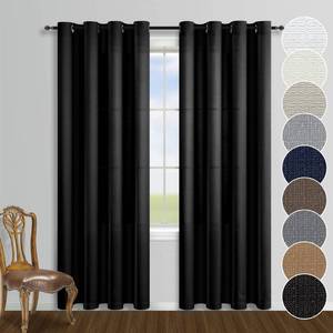 lot 40555 image: KOUFALL Black Sheer Curtains 95 Inches Long for Living Room Set of 2 Pieces Grommet Light Reducing Semi Blocking Window Sheer Drapes for Bedroom 95 Inch Length