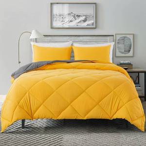 lot 40559 image: Decroom Lightweight Twin Comforter Set with 1 Pillow Sham - 2 Pieces Set - Quilted Down Alternative ComforterDuvet Insert for All Season - YellowGrey - TwinTwin XL Size