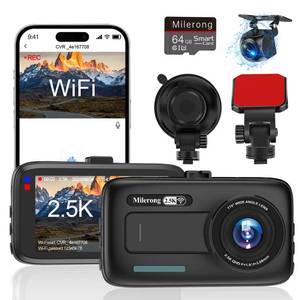 lot 29968 image: Milerong Dash Cam Front and Rear Wireless with 64GB CardAPP Control, 2.5K Dashcams Front1080P Rear Dash Camera for Cars,3 IPS Car Camera with Night Vision Loop Recording G-Sensor Parking Monitor