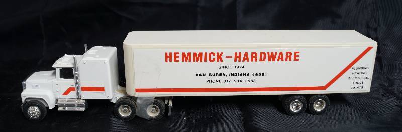 lot 2281 image: ERTL - Die Cast Replica - 164 Ford LTL-9000 w Sleeper Semi Truck w Trailer - HEMMICK HARDWARE - INDIANA
