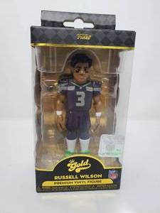 lot 42 image: New In Box Funko Gold Russel Wilson Seahawks Premium Vinyl Figure 6 Inches
