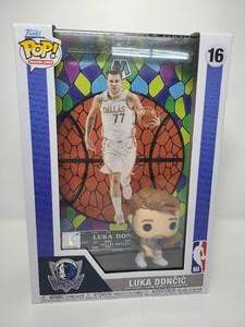lot 59 image: New In Box Funko Pop Luka Doncic with Prizm Stained Glass Giant Basketball Card &  Premium Vinyl Figure