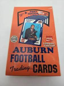 lot 90 image: New In Box Auburn Football Trading Cards with Sealed Packs with Possible Bo Jackson Heisman Card