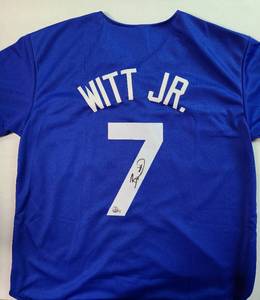 lot 2 image: Signed Bobby Witt Jr Custom Kansas City Royals Jersey with Beckett Witnessed Authentication