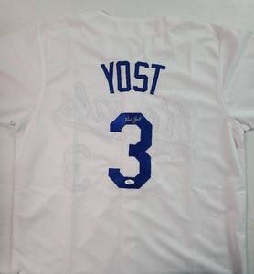 lot 7 image: Signed Ned Yost #3 Kansas City Royals Jersey with James Spence Witnessed Authentication