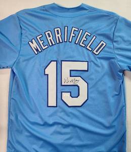 lot 8 image: Signed Whit Merrifield Kansas City Royals Jersey with James Spence JSA Witnessed Authentication