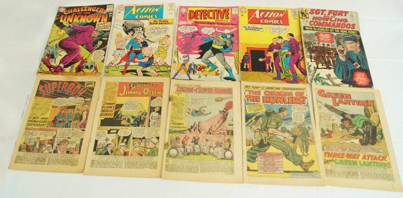 lot 1057 image: Lot of 10 Vintage Comic Books - Detective Comics (BATMAN), Green Lantern, Action Comics, Superboy, Supermans Pal and More