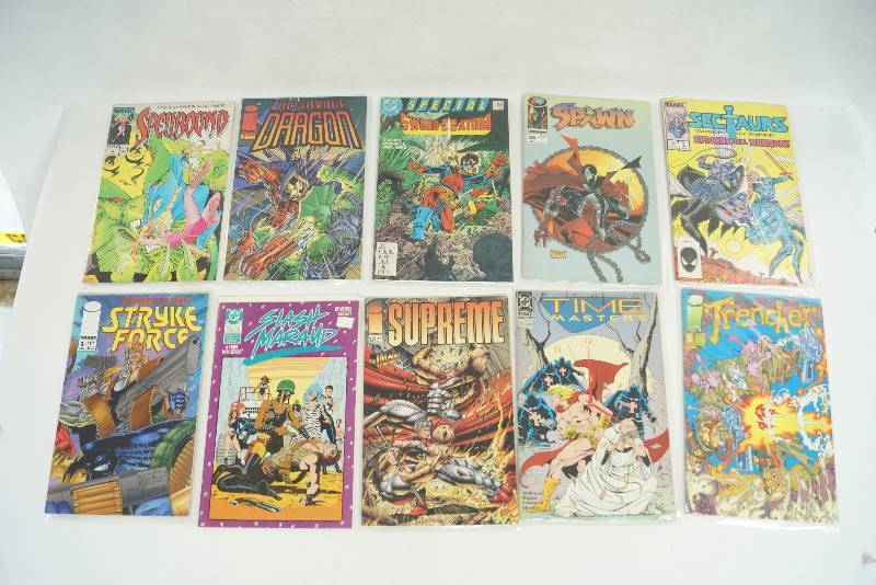 lot 2146 image: Lot of 10 Comic Books Marvel  DC Comics  Various - SPAWN, TRENCHER, Time Masters Spellbound and more