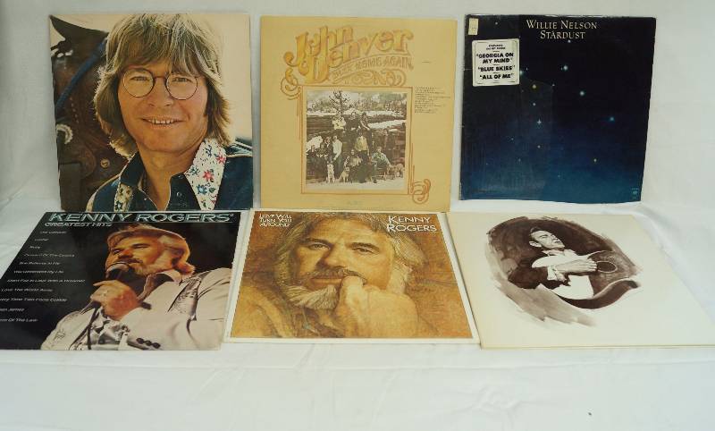 lot 1957 image: Lot of Country Record Albums - John Denver, Kenny Rogers, Johnny Cash and Willie Nelson - see photos