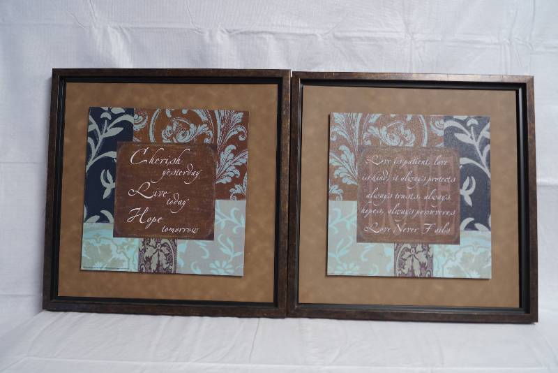 lot 9076 image: Lot of 2 Framed - Family Sayings - 17.5 x 17.5 each - Love and Family Home Dcor