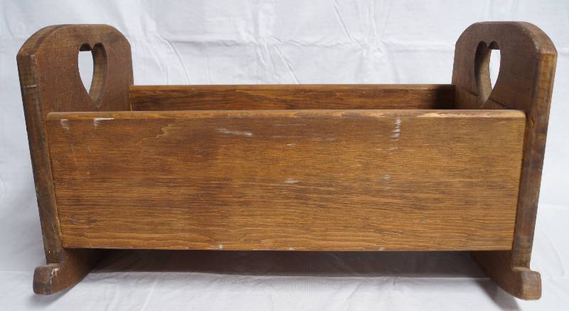 lot 9166 image: Wooden Baby Doll Rocking Crib - Handmade - Nice Vintage