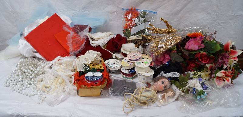 lot 9084 image: Lot of Craft Stuff Sewing, Ribbon, Dcor, Dolls, Floral - WOW