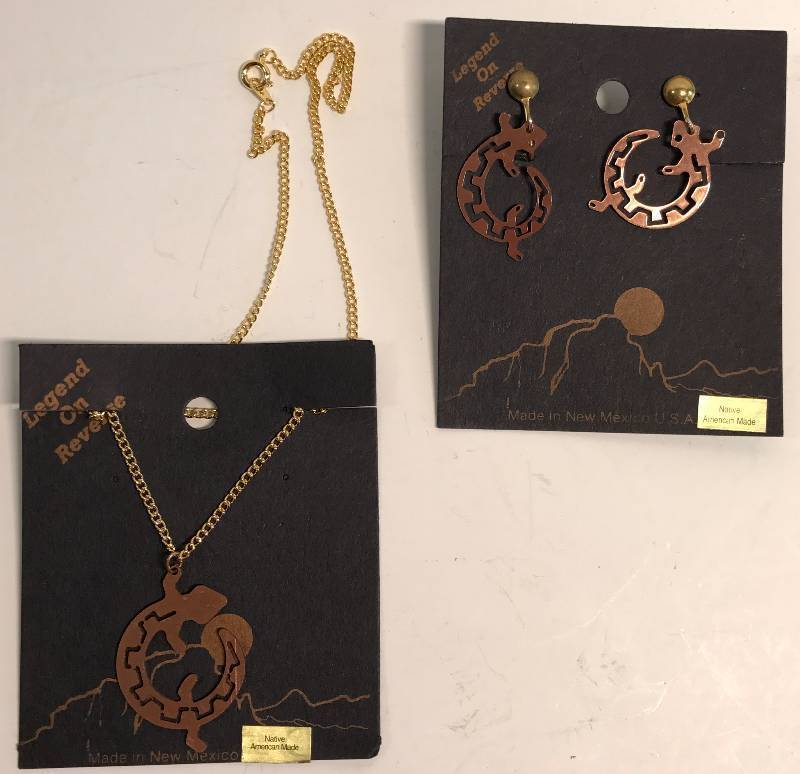 lot 3637 image: Necklace and Earring Set - GECKO NATIVE AMERICAN MADE NEW Lizard Southwest Style