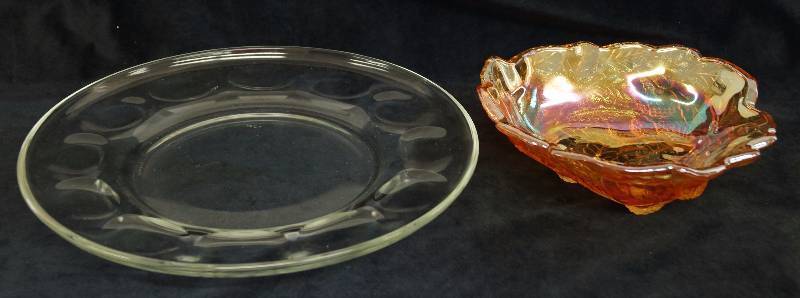 lot 2088 image: Deviled Egg Dish and Carnival Glass Candy Dish - PRETTY Both in GREAT CONDITION