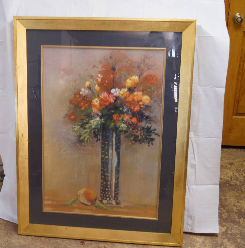 lot 9160 image: Very Large, Nicely Framed Floral Print  33.5 x 43.5 - NEAT Home dcor