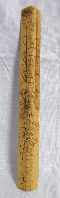lot 9019 image: Wood Carved - STUDY STICK - Shows Carving Progress of a mans face - By Dave Stetson - 1993 - RARE Almost 15 tall
