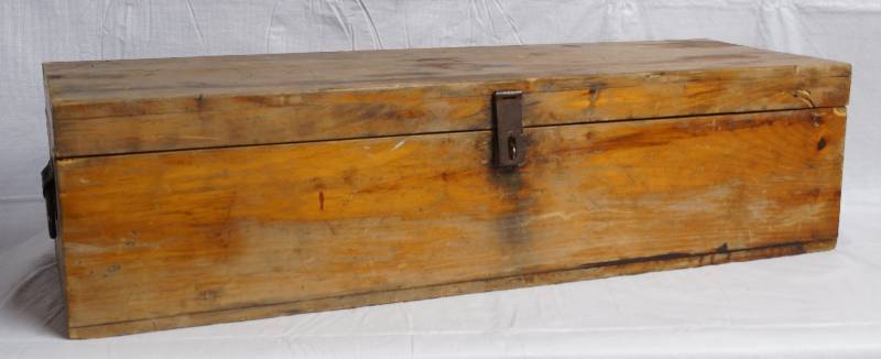 lot 9049 image: Vintage Wooden Tool Box - w tray - Stanley Lock Buckle - metal handles - Almost 3 feet long COOL