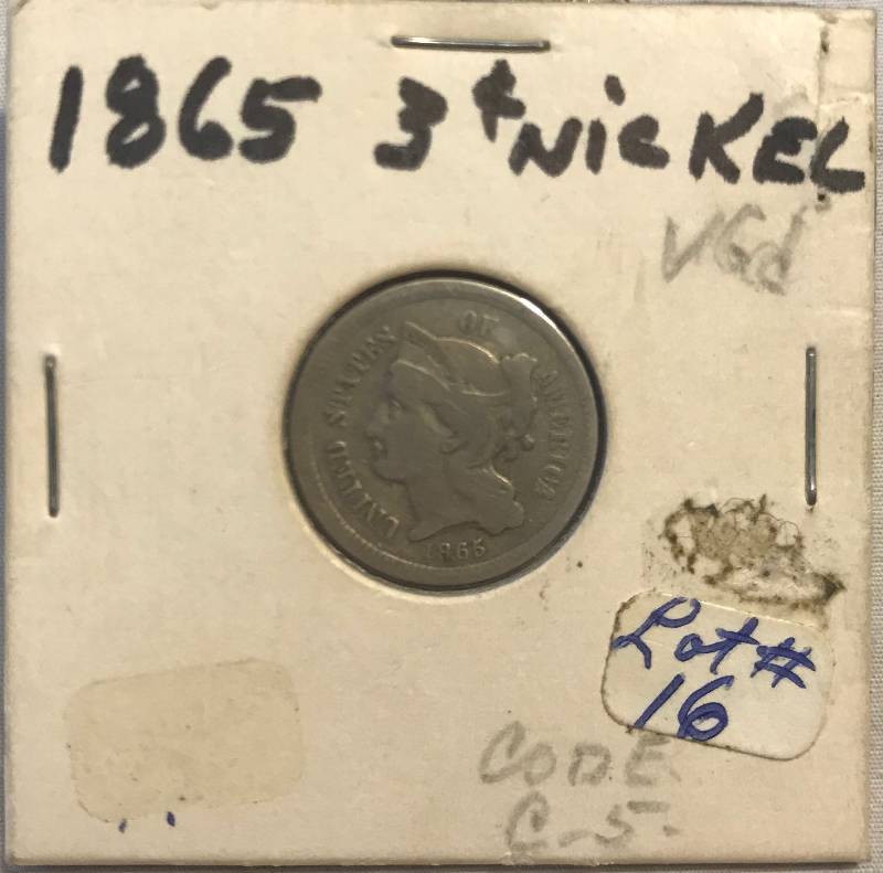lot 3060 image: VERY - VERY - OLD - 1865 Nickel Three-Cent Piece - From Old Coin Collection