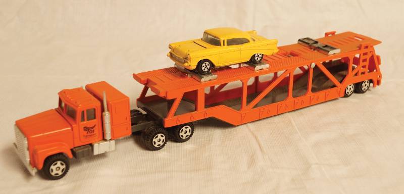 lot 4214 image: ERTL - Die Cast Replica Toi Transport Semi Truck Pat No. 110-0051 w 57 Chevy car