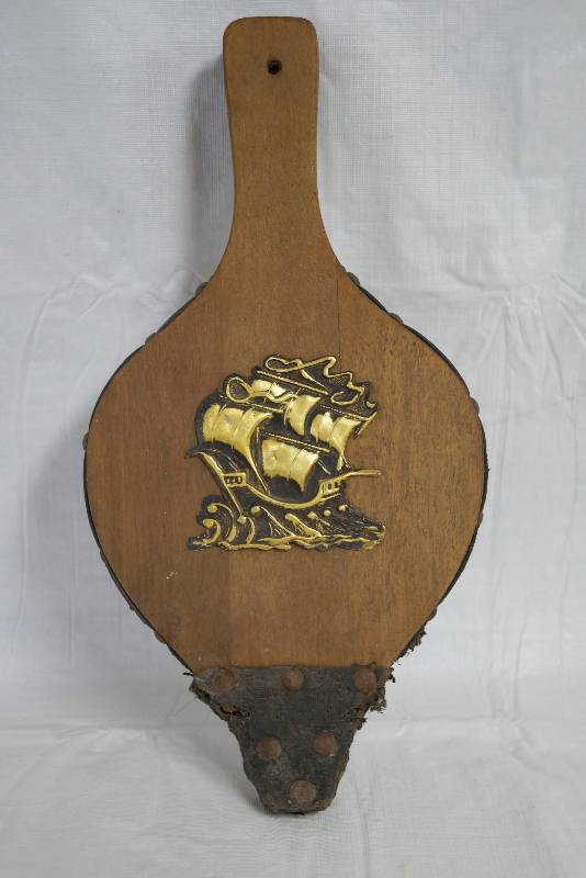 lot 4144 image: Old Fireplace Bellow with Ship on Water design. Dont let this one sail away