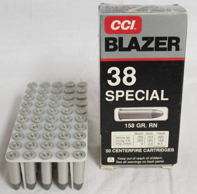 lot 9220 image: Box of 50 Centerfire 38 Special Centerfire Cartridges - CCI - 158 GR RN 3522