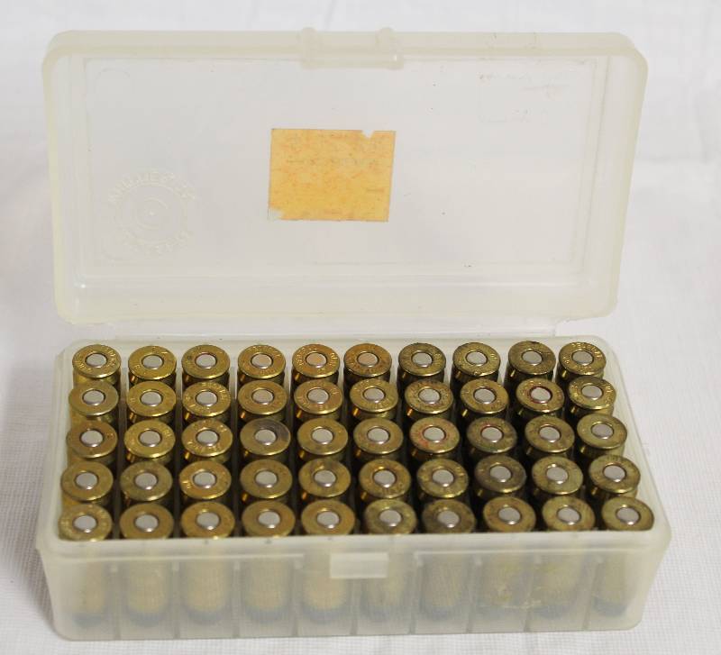 lot 9224 image: Bullseye Ammo Box filled w 45 Automatic Bullets Quantity of 50 Cartridges