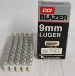 CCI Blazer Ammo - 9mm LUGER Bullets - 115 GR. TMJ - 50 Centerfire Cartridges!