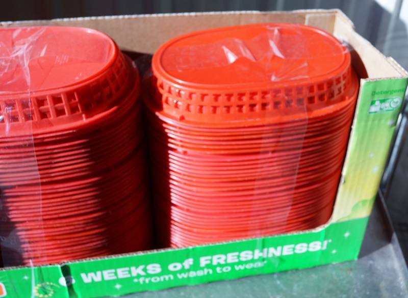 lot 4205 image: Large Lot of Melamine Red Plastic Baskets- Great Bundle Food Baskets