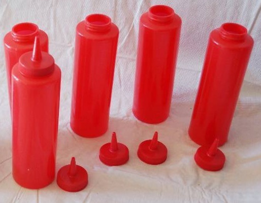 lot 4192 image: Set of 5 Red Ketchup Condiment Containers