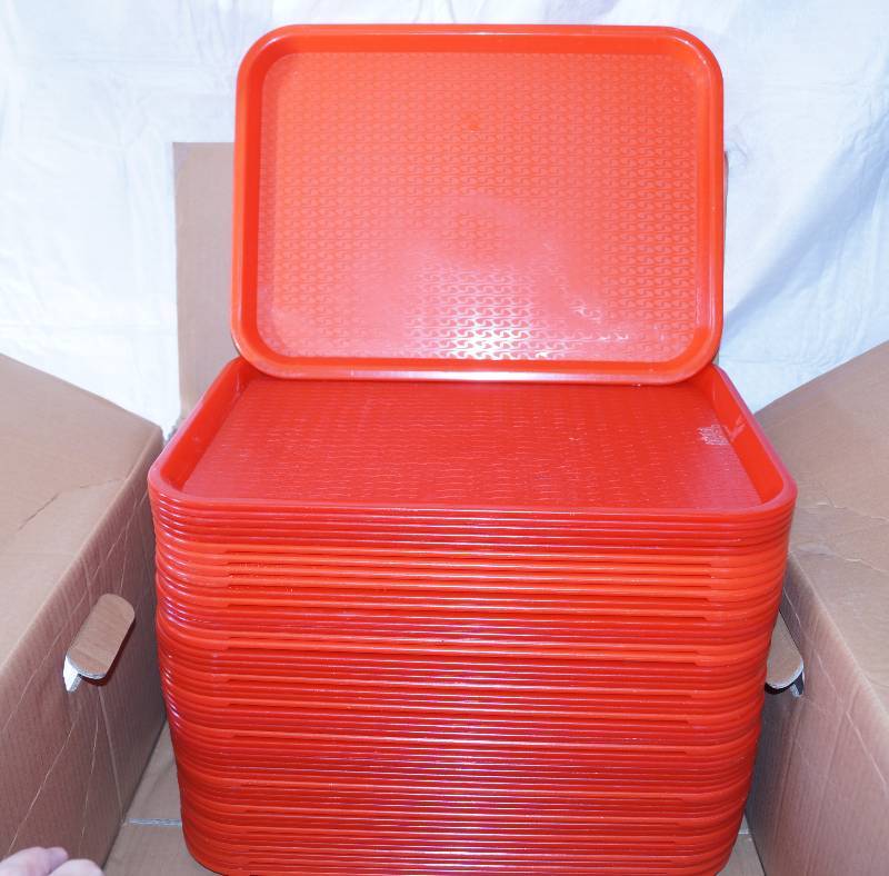 lot 4174 image: Lot of Orange Plastic Serving Trays- Great Bundle Deal
