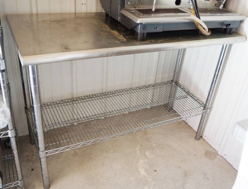 lot 4161A image: Stainless Steel Prep Table- Nearly 3 Feet Tall Wow