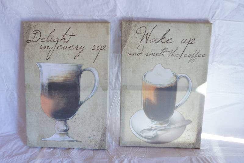lot 4033 image: Set of 2 Cafe Themed Coffee Wall Decor- Very Cute