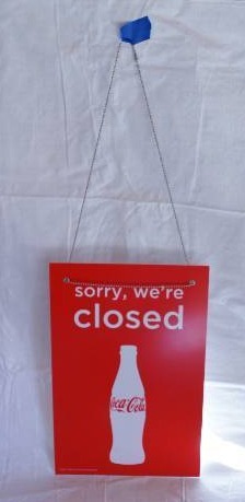 lot 4034 image: Red and White Coca-Cola Reversible OpenClosed Hanging Sign- Very Neat