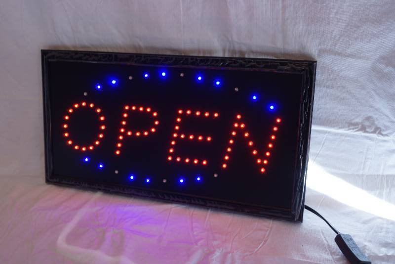 lot 4035 image: 19 Inch LED Red and Blue Open Sign- Works (some bulbs need replaced)