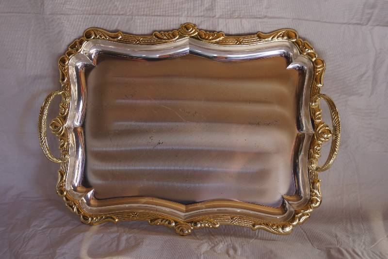 lot 4048 image: Gold Gilded 20 Inch Serving Tray- Very Beautiful