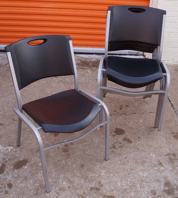 lot 4076 image: Set of 7 Lifetime Black Commercial Stacking Chairs