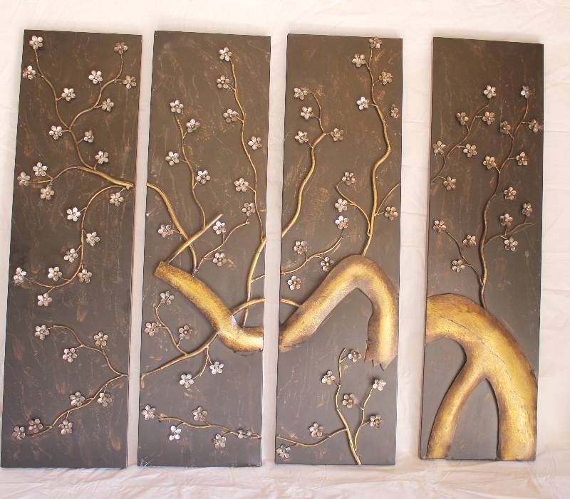 lot 4006 image: Metallic Cherry Blossom 4 Piece Wall Decor- Very Pretty