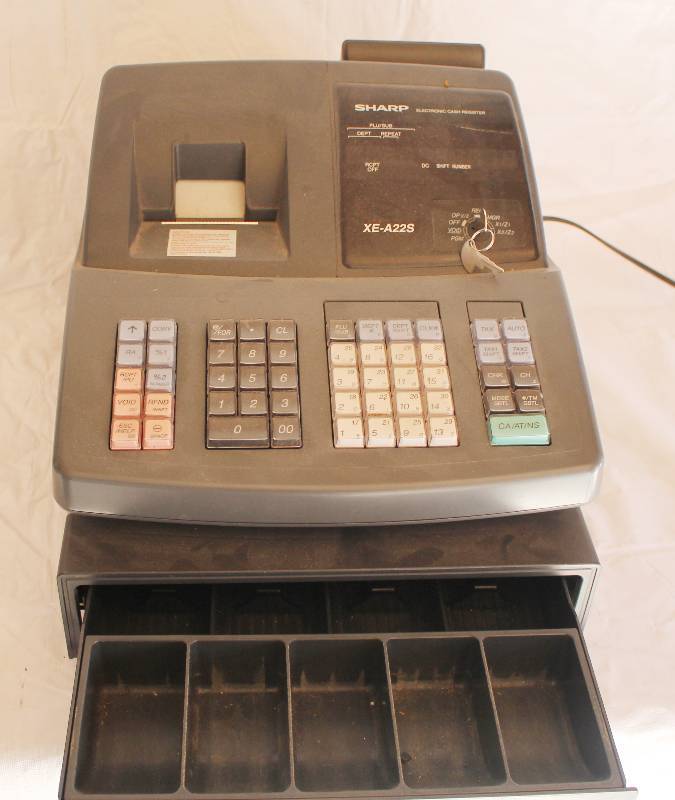 lot 4015 image: Sharp Electronic Cash Register- Model No. XE-A22S- Keys Included- Works