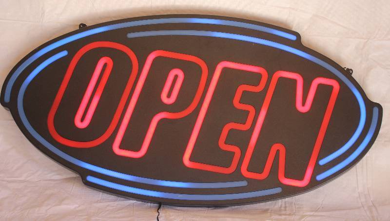 lot 4019 image: Visual Product Corp. 35 Inch Open LED Sign- Model No. HF-93,912- Has Different Settings Very Cool