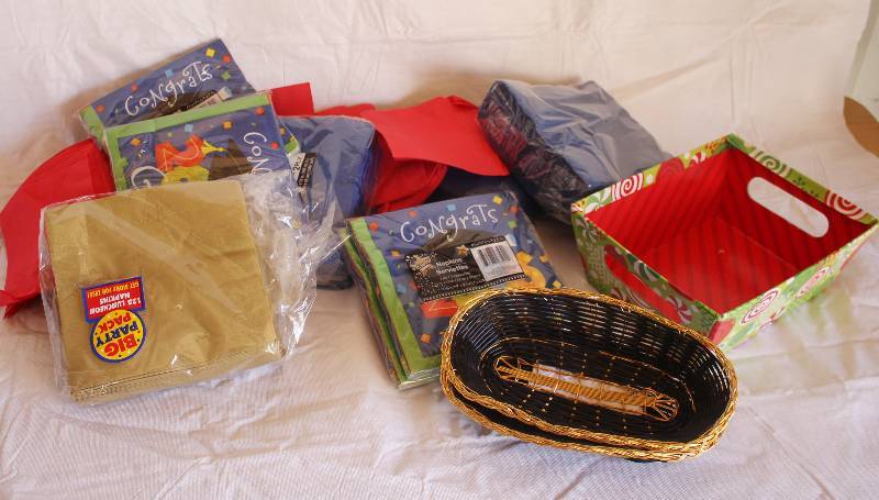 lot 4021 image: Assortment of Graduation Napkins and Baskets- Different Colors and Variety