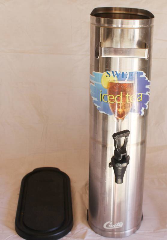 lot 4029 image: Curtis Model No. TCN 3.5 Gallon Stainless Steel Narrow Iced Tea Dispenser