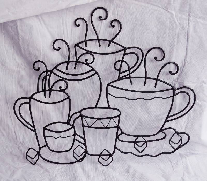 lot 4088 image: Cute Coffee Cup Wire Wall Art