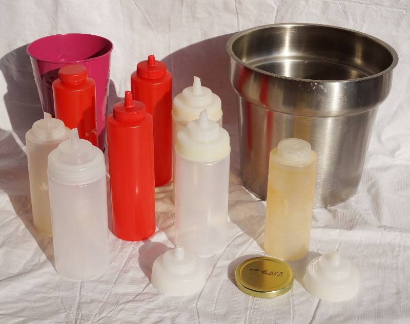 lot 4100 image: Assortment of Condiment Containers- Large Metal Container- Very Nice
